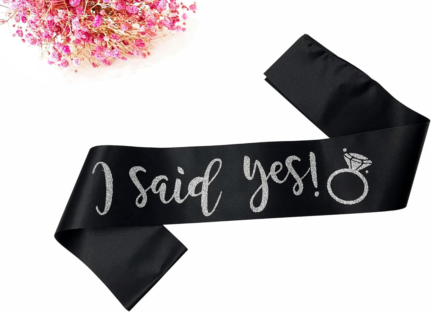I Said Yes Sash for Women, Engagement Proposal Bachelorette Party Sash for Bridal Shower Wedding Party Favors Accessories Supplies Engagement Gifts for Bride to Be,Black Silver