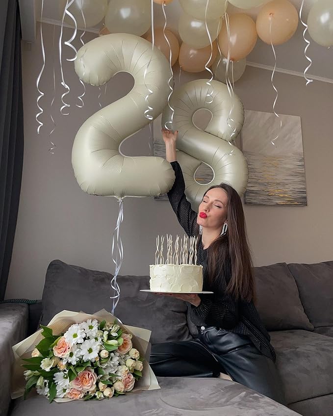 Cream 8 Balloon, Number Balloons 40 Inch, Cream 8th Birthday Decorations for Boys Girls, Birthday Balloons Party Supplies, Number 8 Balloon