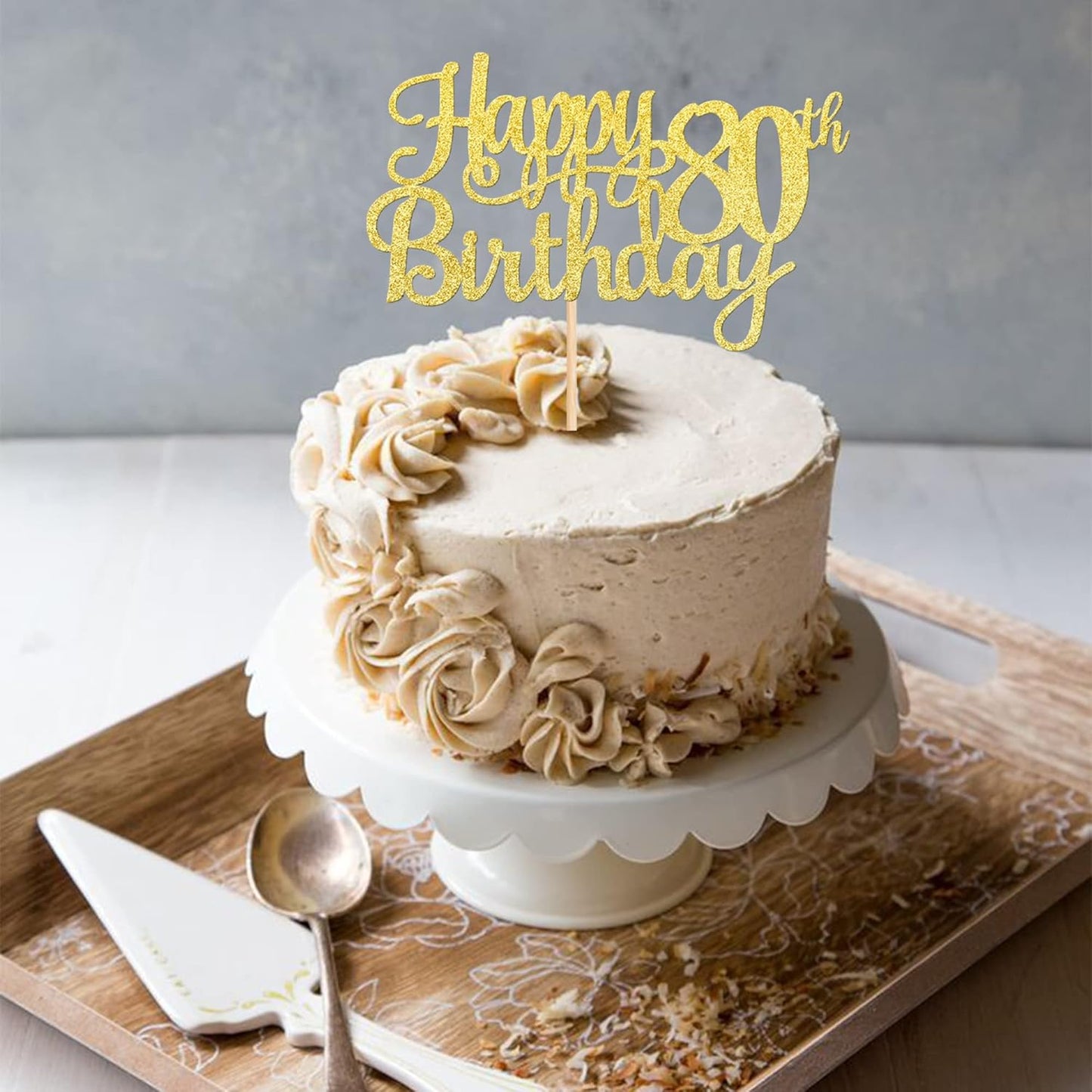 1 PCS Happy 80th Birthday Cake Topper Gold Glitter Cheers to 80 Years Birthday Cake Pick 80 Fabulous Cake Decoration for Happy 80th Birthday Theme Party Decorations Supplies