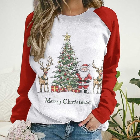 LOAIHA Christmas Sweatshirts for Women Christmas Tree Graphic Shirt Xmas Long Sleeve Merry Christmas Pullover Blouse