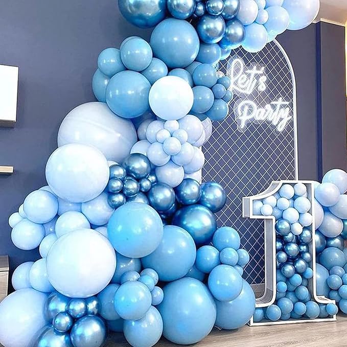 PartyWoo Light Blue Balloons, 140 pcs Light Blue and Metallic Blue Balloons Different Sizes Pack of 18 Inch 12 Inch 10 Inch 5 Inch for Balloon Garland Arch as Birthday Decorations, Party Decorations