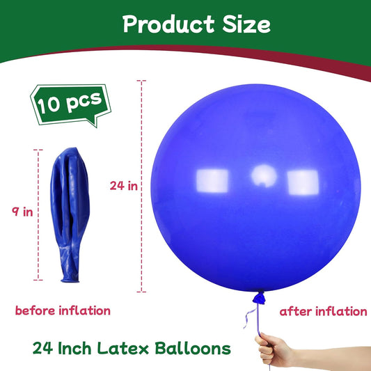 AZOWA 24 Inch Royal Blue Balloon 10 Large Latex Balloons for Party Wedding Birthday Baby Shower Decoration (Royal Blue, 10 Pcs)