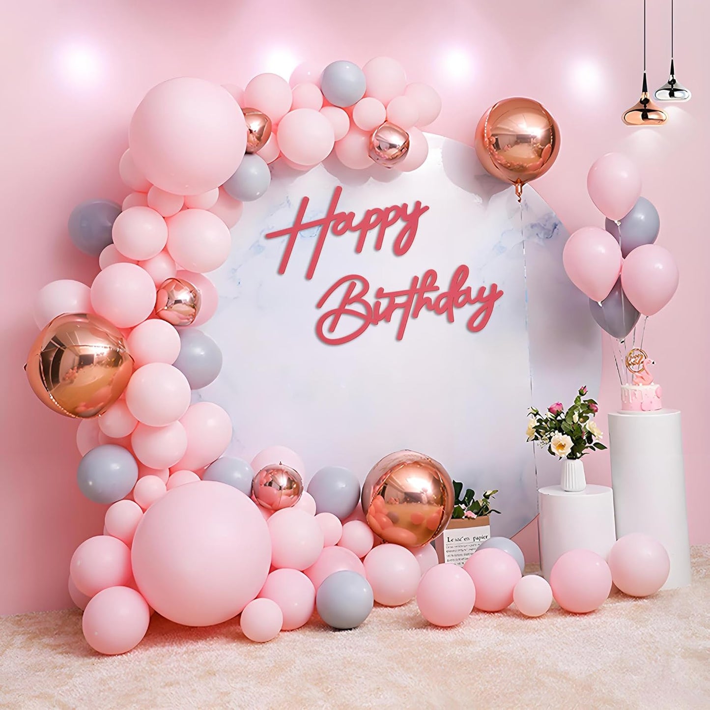 Happy Birthday Sign for Arch Backdrop - Felt Happy Birthday Letters Banner & Sign for Girls, Boys & Adults' Birthday Party Balloon Arch Decorations (Pink)