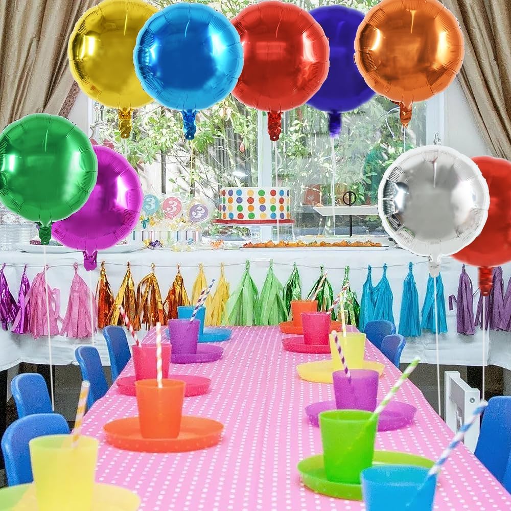 TONIFUL 30Pcs 18 Inch Large Colorful Round Shape Foil Balloons Big Colorful Circle Helium Mylar Ballons for Birthday Wedding Baby Shower Anniversary Engagement Party Decor Supplies
