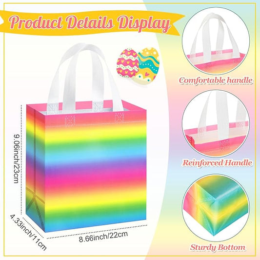 Sweetude 16 Pcs Pastel Gift Bags Pastel Rainbow Gift Bag with Handles Rainbow Party Favors Non Woven Reusable Tote for Women Wedding Birthday Baby Shower Mothers Day Party Decorations