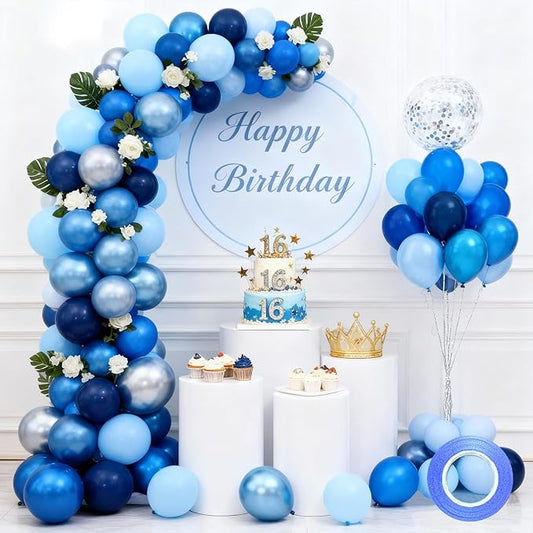 Blue Balloons - 60PCS 12 Inch Navy Blue Balloons, Pearl, Metallic, Light Blue, Baby Blue Balloon for Birthday, Wedding, Graduation, Baby Shower, Engagement Party Decorations