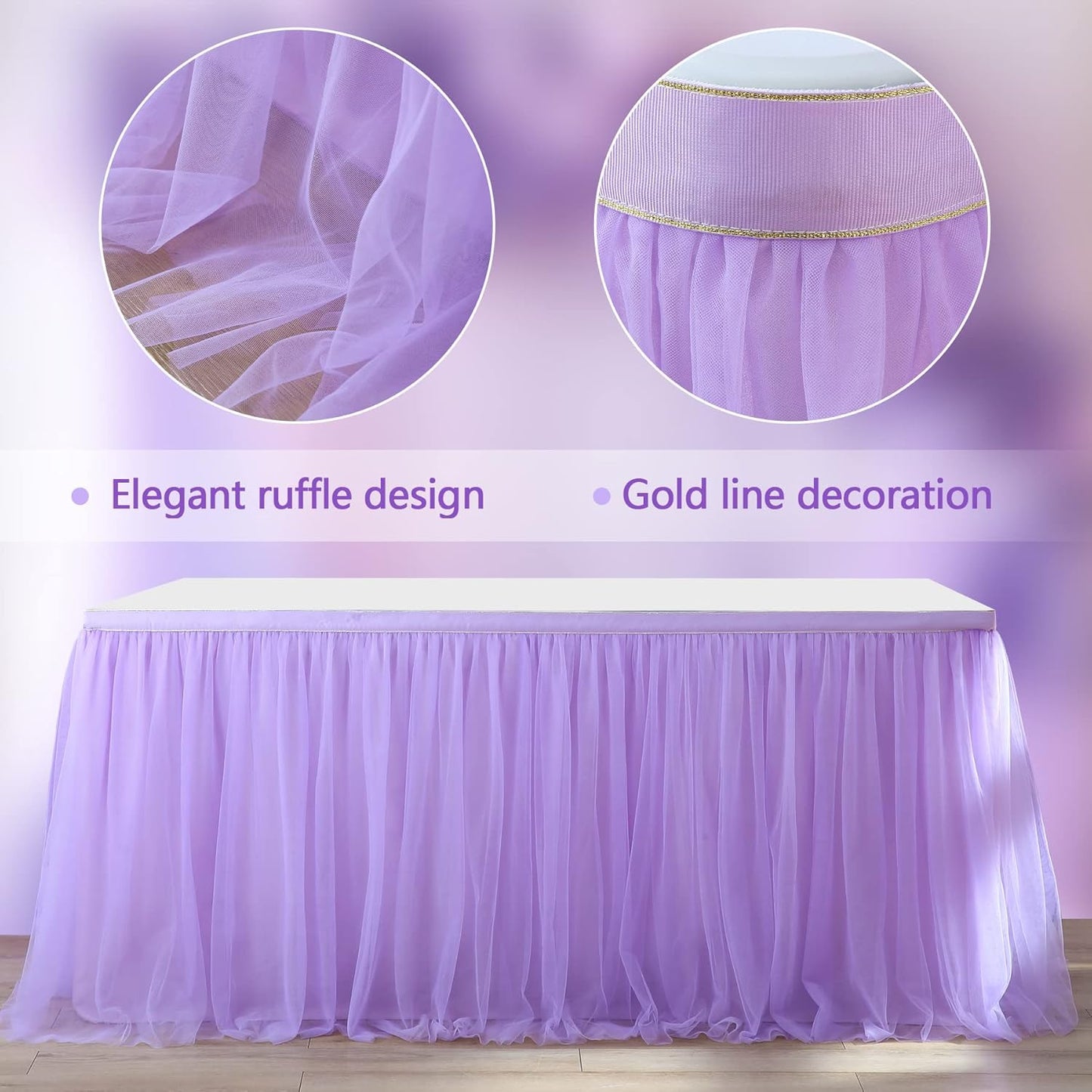 9ft Lavender Tulle Table Skirts for Rectangle Tables or Round Tables Lavender Ruffle Tutu Tablecloth for Girls Baby Shower Birthday Party Wedding Cake Dessert Table Decorations