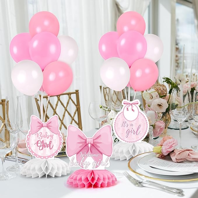 6 Set Pink Baby Shower Decorations Pink Balloon Centerpiece for Tables with Balloons Stand Kit for Baby Girl Princess Birthday Wedding Bridal Shower Graduation Mother's Day Party Decorations