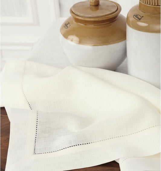 Solino Home Ivory Linen Tablecloth 54 x 72 Inch - 100% Pure Linen Hemstitch Table Cloth for Rectangle Tables - Classic Hemstitch, Machine Washable Tablecloth for Fall, Autumn, Thanksgiving, Holiday