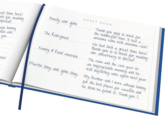Useful Co. Classic Black Guest Book, Guest Book Alternative for Party, Sign in Book, Vacation Home, Funeral Guest Book, Hardbound Guestbook, Leather Cover, 112 Pages, 9 x 7 Inches - Blue