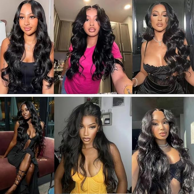 Human Hair Bundles 16 18 20 Inch 12A Body Wave Bundles Human Hair 100% Unprocessed Brazilian Virgin Hair 3 Bundles Double Weft Hair Extensions for Black Women Natural Black
