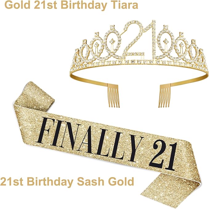 21st Birthday Decorations for Her with 21st Birthday Sash and Crown, Candles Gold, Gifts for 21 Year Old Girls