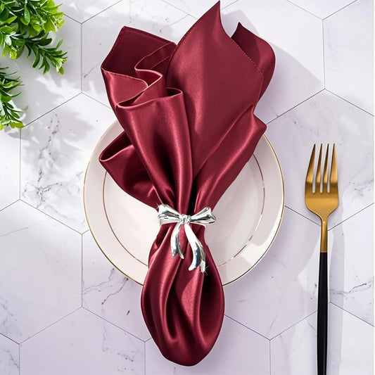 Silver Bow Napkin Rings Set of 6 Christmas Bow Tie Napkin Rings for Xmas Wedding New Year Banquet Decor,Shiny Metal Bowknot Napkin Ring Holders for Holiday Birthday Anniversary Family Dinner