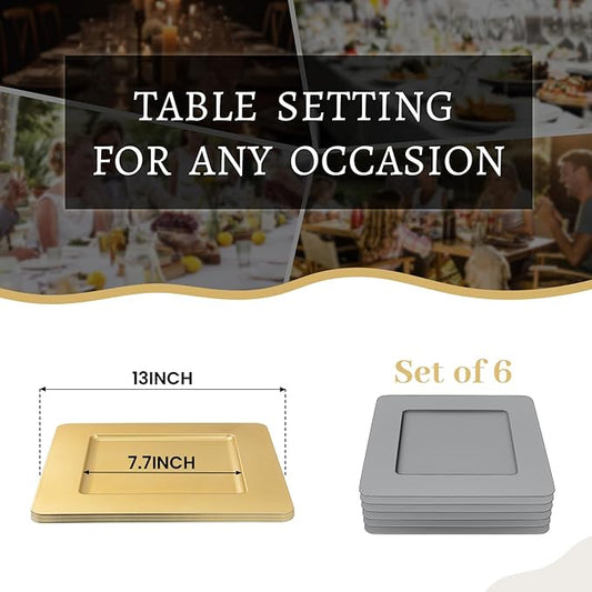MAONAME Gold Charger Plates, Plastic Plate Chargers Set of 6, 13" Round Chargers for Dinner Plates, Decorative Table Charger for Wedding, Table Setting