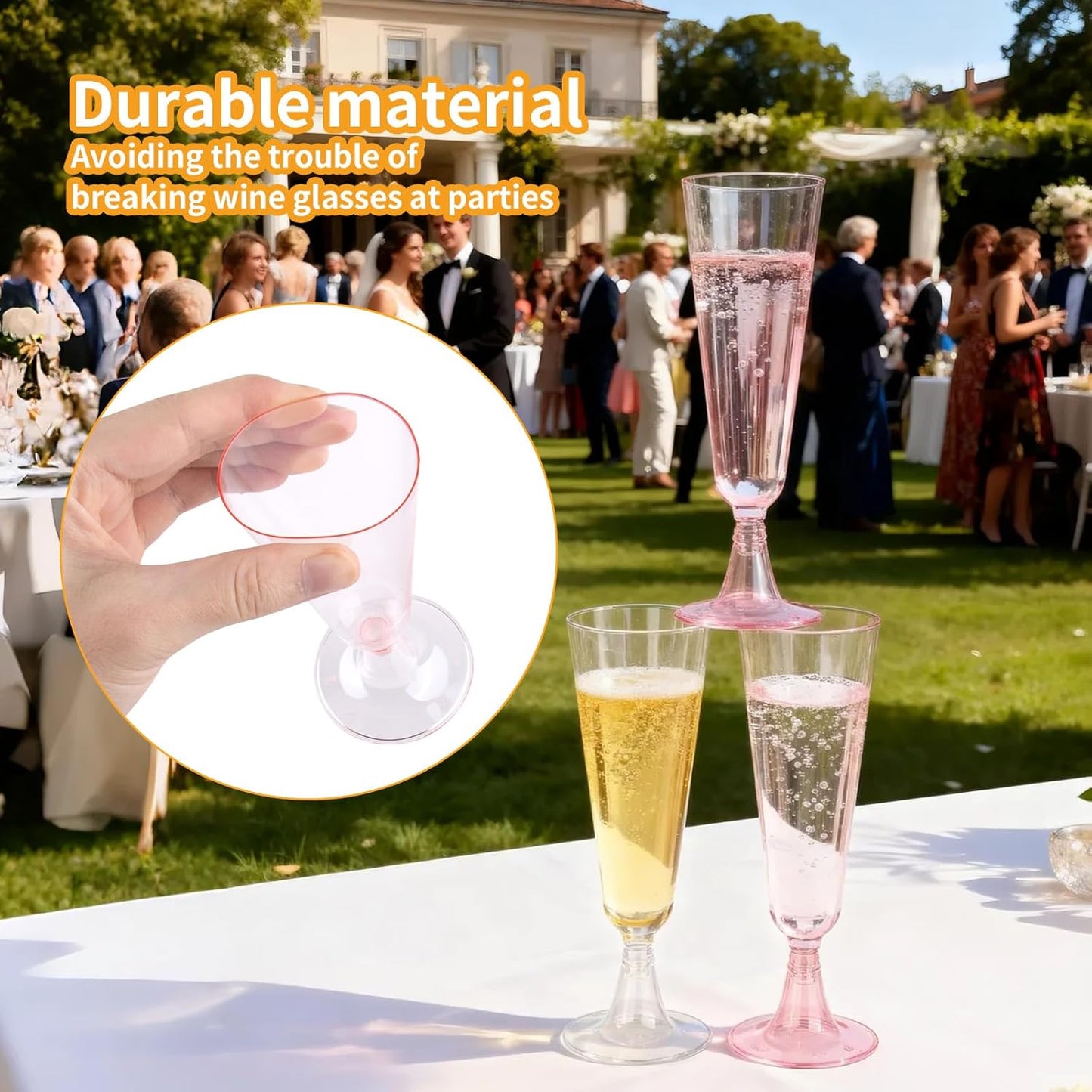 Plastic Champagne Flutes 50 Pack 5.5 Oz Plastic Champagne Glasses Disposable Mimosa Glasses Clear Unbreakable Toasting Cups for Wedding, Party, Birthday, New Years Eve Party Supplies(Pink & Clear)