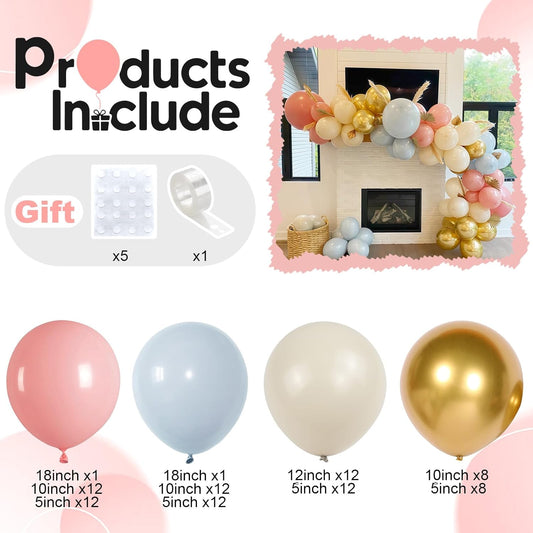 Gender Reveal Balloon Arch Garland Kit, Dusty Pink and Blue Balloons Metallic Gold Sand White Balloons for Gender Reveal Boho Bachelorette Birthday Baby Shower Bridal Bear Theme Party Decorations