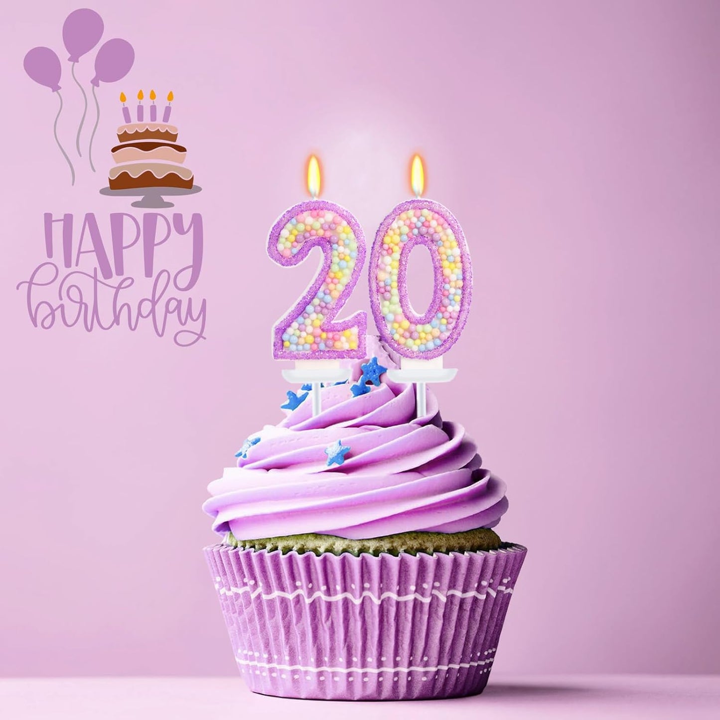 Purple Birthday Candles - Number 20 Candle, Colorful Macaron Candles, 20 Birthday Decorations for Girls, Purple Cake Decorations, Theme Party Supplies