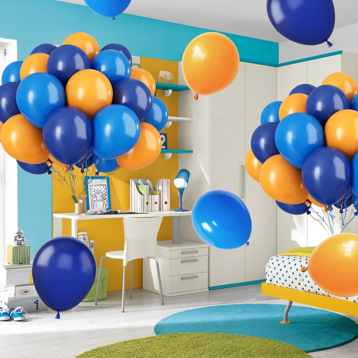 Paready Blue and Orange Balloons, 30 Pcs 12 Inch Orange Navy Blue Latex Balloons with Ribbons for Boys Birthday Baby Shower Company Events Wedding Bridal Shower Graduation Festival Decoration