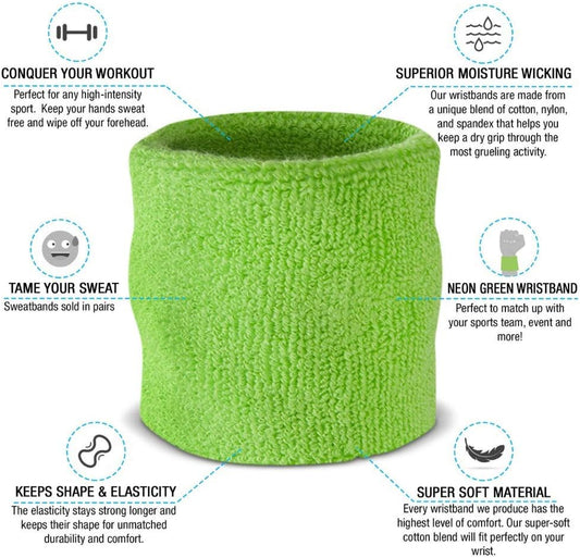 Suddora Wrist Sweatbands, Absorbent and Breathable Thick Cotton Bands for Working Out, Gymnastics, Basketball, Tennis, and Football, Multiuse Wristbands for Costumes and Cosplay