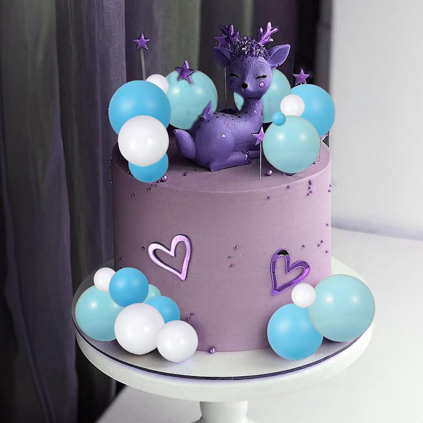 Gyufise 30Pcs Colorful Balls Cake Topper Mini Balloon Cupcake Toppers DIY Foam Ball Cake Insert Decoration for Wedding Baby Shower Birthday Party Decorations Supplies Deep Blue Light Blue White