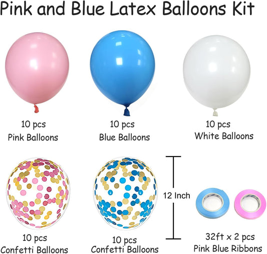 Pink and Blue Latex Balloons, 12 inch Blue Pink White Confetti Party Balloons For Birthday Party Decorations