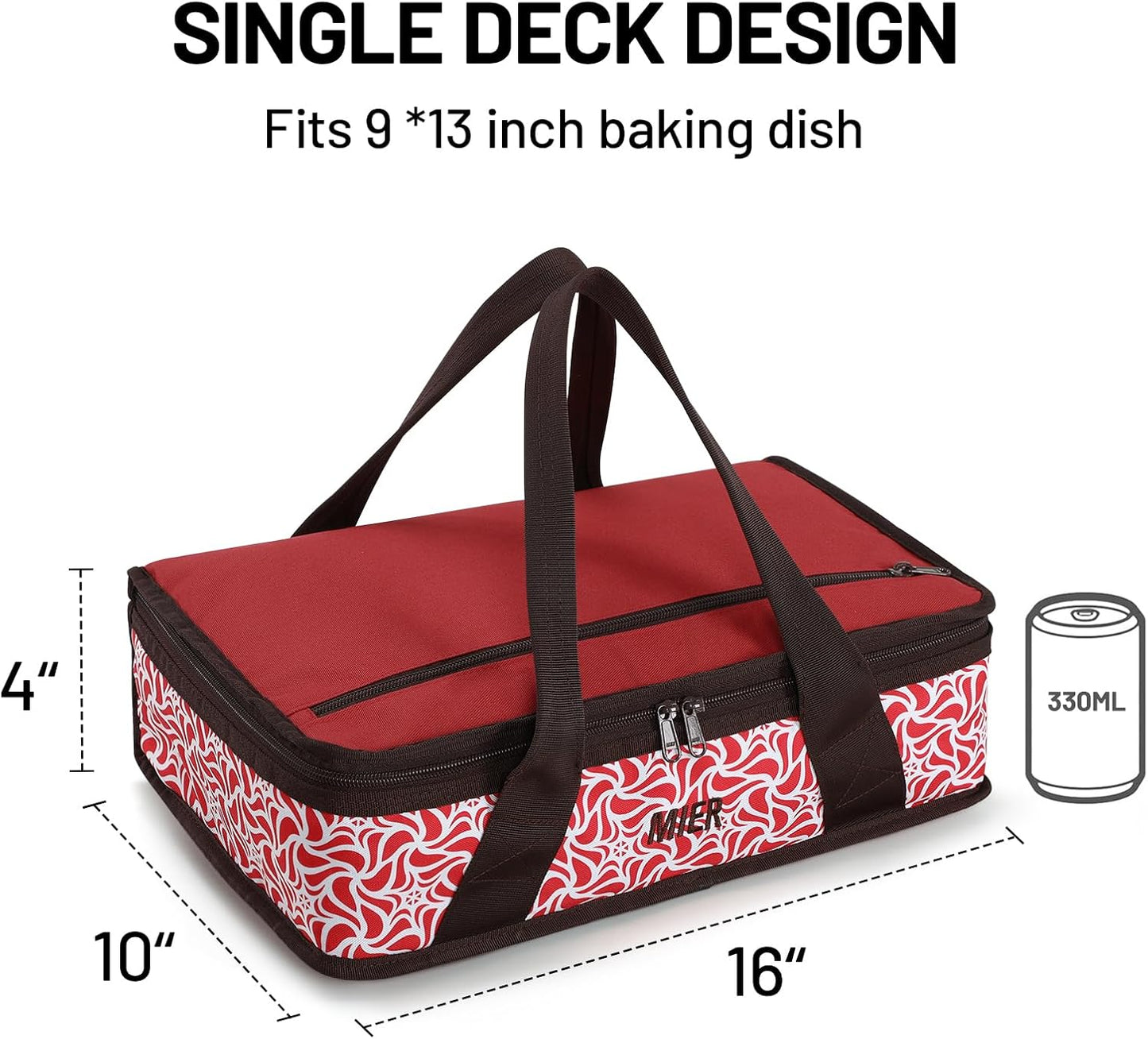 MIER Insulated Casserole Carrier for Hot or Cold Food Thermal Food Carrier Bag for Lasagna Potluck Parties Picnic Cookouts, Fits 9"x13" Baking Dish/Foil Pan, Red