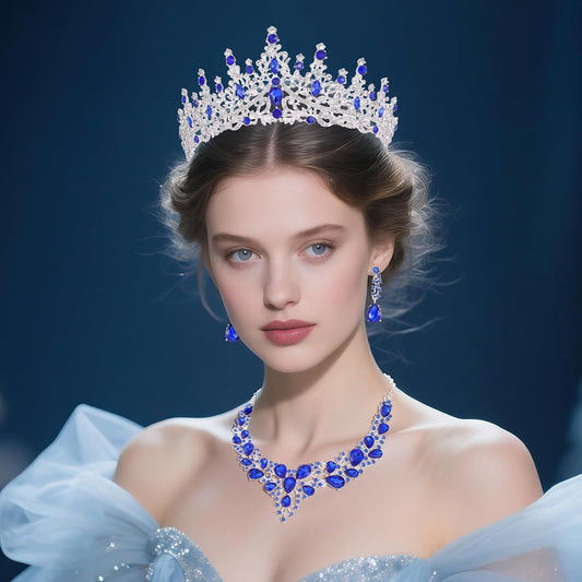 Kamirola Tiaras and Crowns for Women,Tiaras Earrings Necklace, Crystal Bridal Jewelry Set(TR83