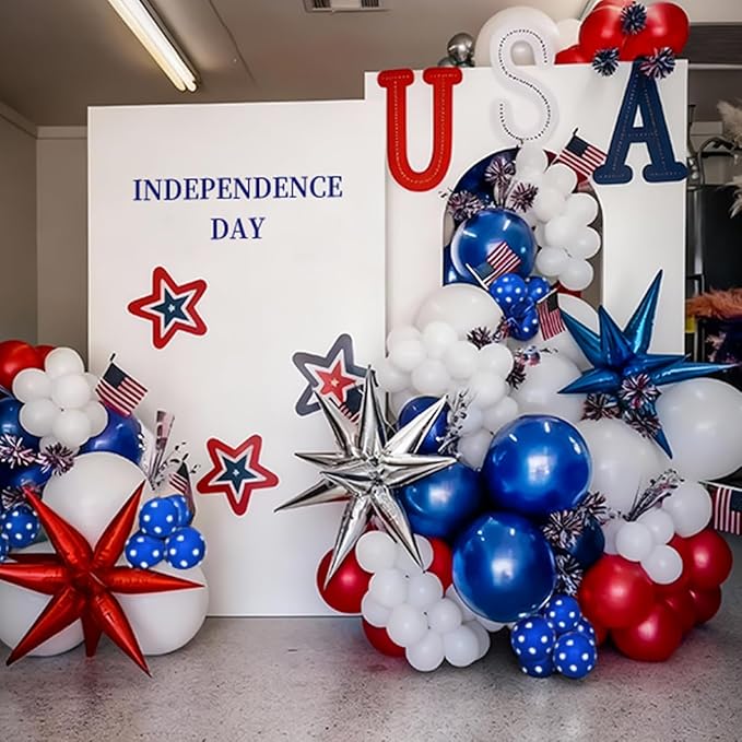 Red White Blue Balloon Arch Kit, 167PCS 4th of July Balloons Garland for Graduation Patriotic Birthday Nautical Baby Shower Wedding Baseball Party Decorations