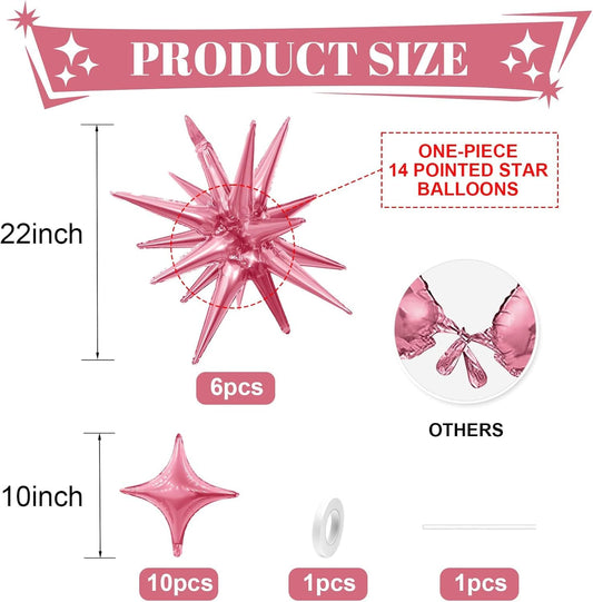 Pink Star Balloon,Light Pink 6Pcs 22Inch Explosion Star Balloons and 10Pcs 10Inch Four Angle Balloons Kit for Birthday Anniversary Baby Shower Wedding Party Decorations