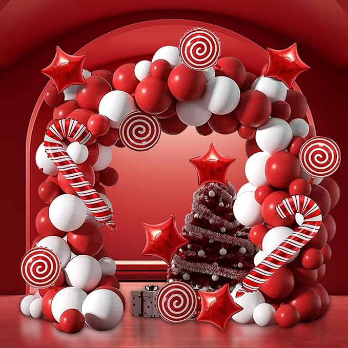 Red and White Balloons Arch Kit,130pcs Red Latex Balloon Garland,Different Sizes White Balloon for Wedding,Mother's Day,Valentine's Day,Birthday,Christmas Party Decorations