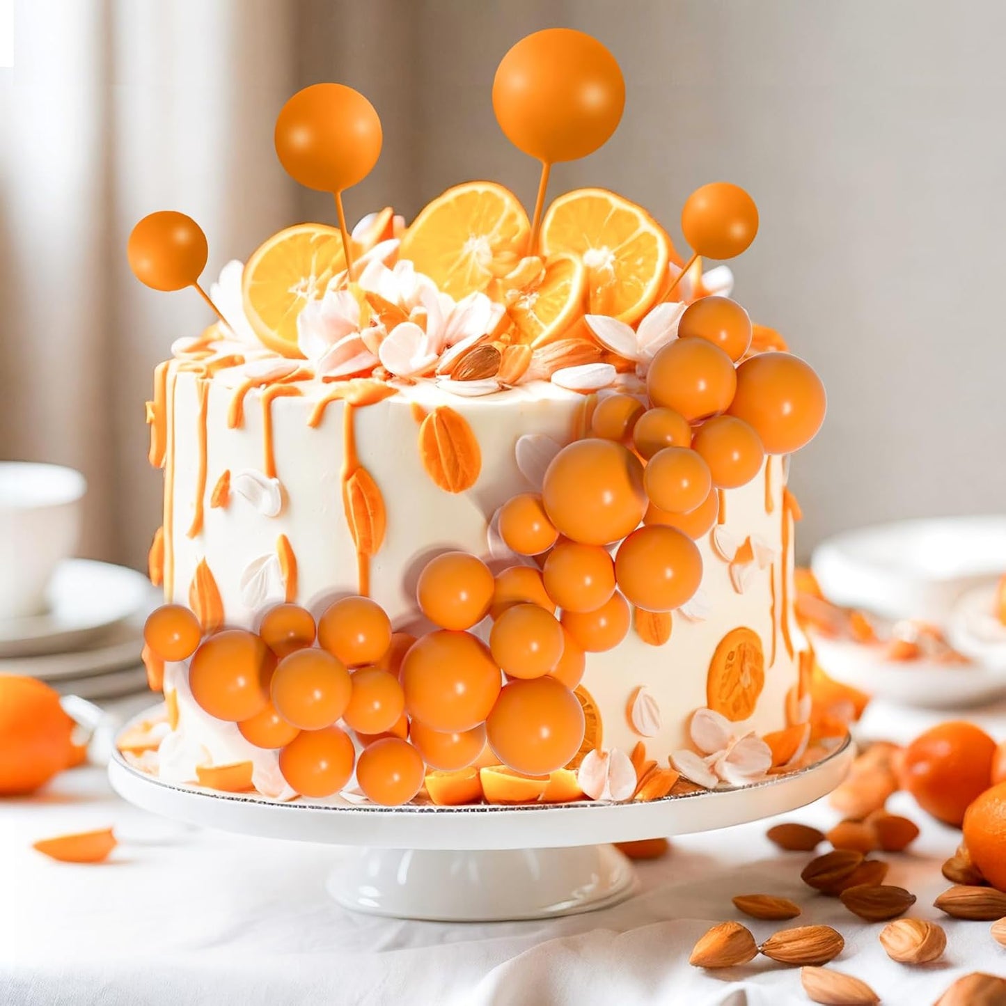138 Pcs Balls Cake Topper Decorations Balloon Cupcake Toppers Foam Multisize Cake Topper Balls for Thanksgiving Halloween Birthday Party Wedding Anniversary