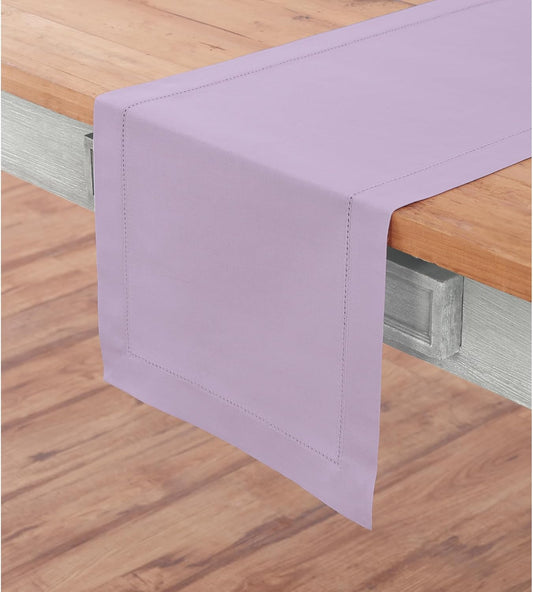 Solino Home Cotton Linen Table Runner 48 Inches - Lavender Ice Hemstitch Table Runner 14 x 48 Inch Ideal for Dresser and Coffee Tables