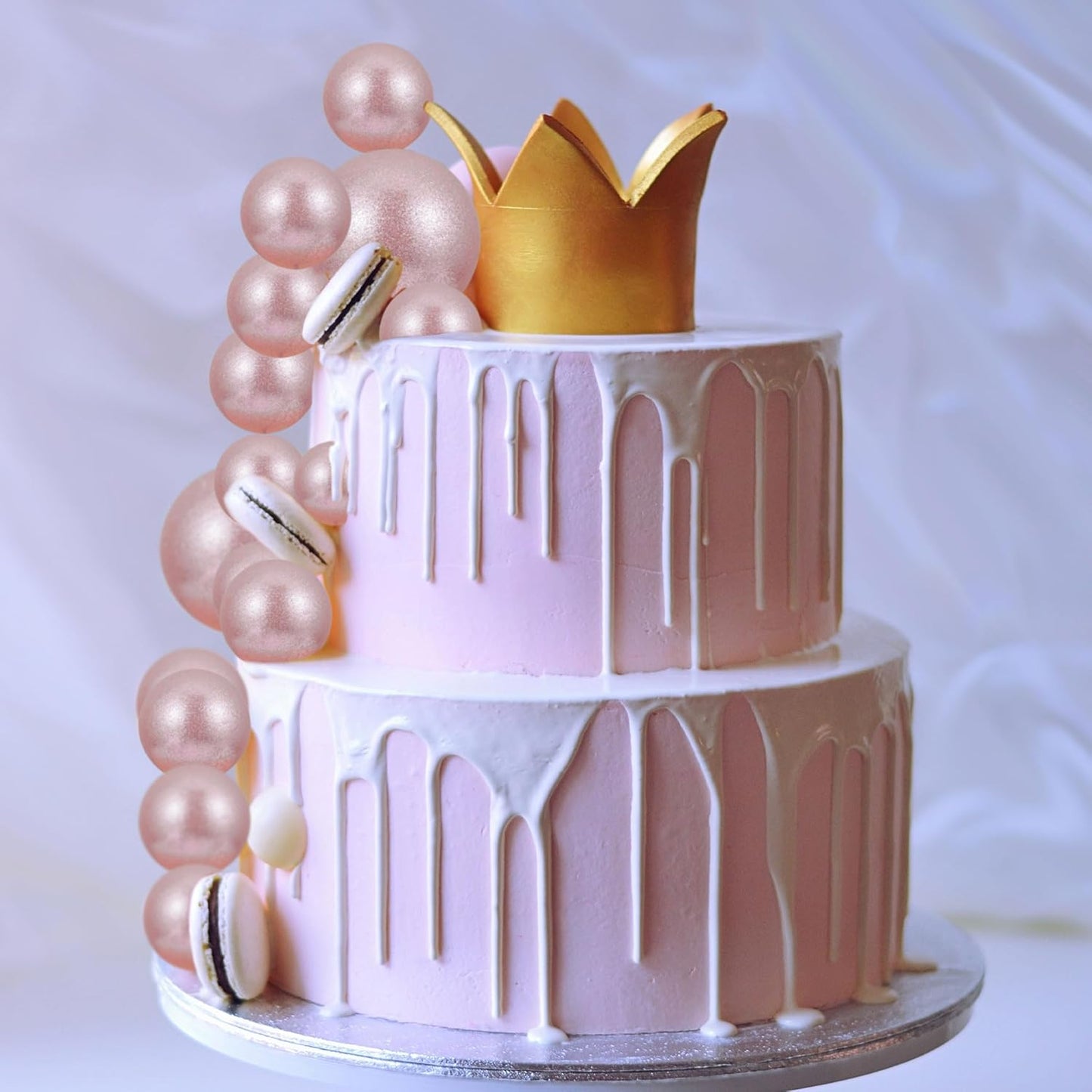 30Pcs Mini Balloon Cake Topper Glitter Foam Ball Cake Picks Decorations Faux Pearl Balls DIY Cake Insert Topper Baking Decoration for Baby Shower Wedding Anniversary Birthday Party Supplies Light Rose
