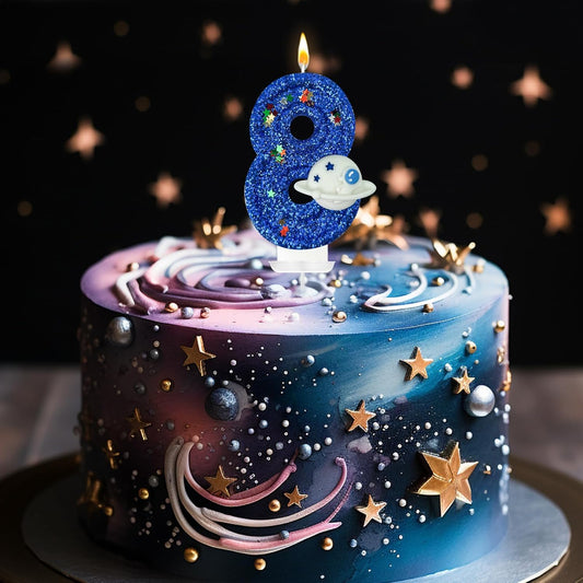 HXOUSE Spaceship Number 8 Birthday Candles - Outer Space Universe Birthday Candles for Cake, 8 Candle Topper for Anniversary Celebrations, Astronaut Rocket Party Decorations for Boys