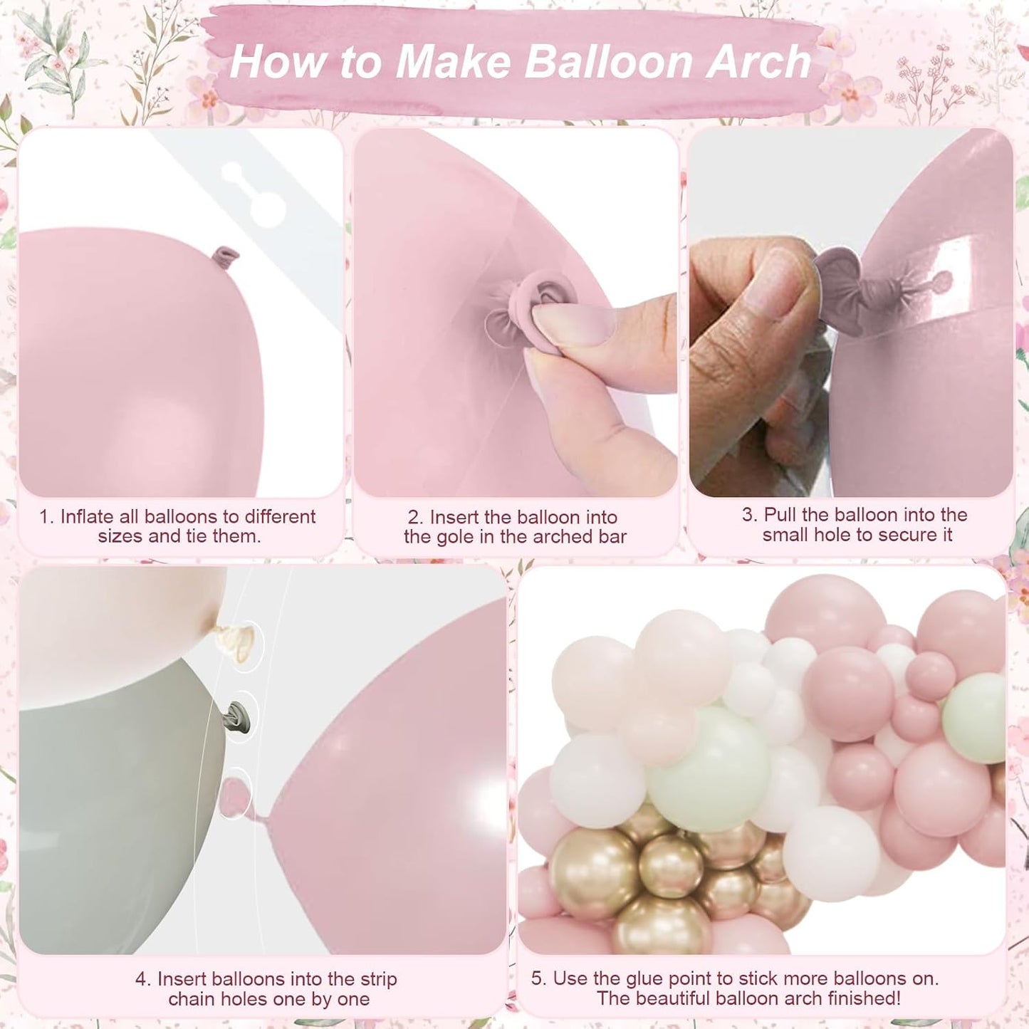 Dusty Pink Balloon Arch Kit, Boho Retro Blush Pink Champagne Gold White Latex Helium Party Balloons Garland for Girls Women Bridal Baby Shower Neutral Wedding Engagement Birthday Party Decorations
