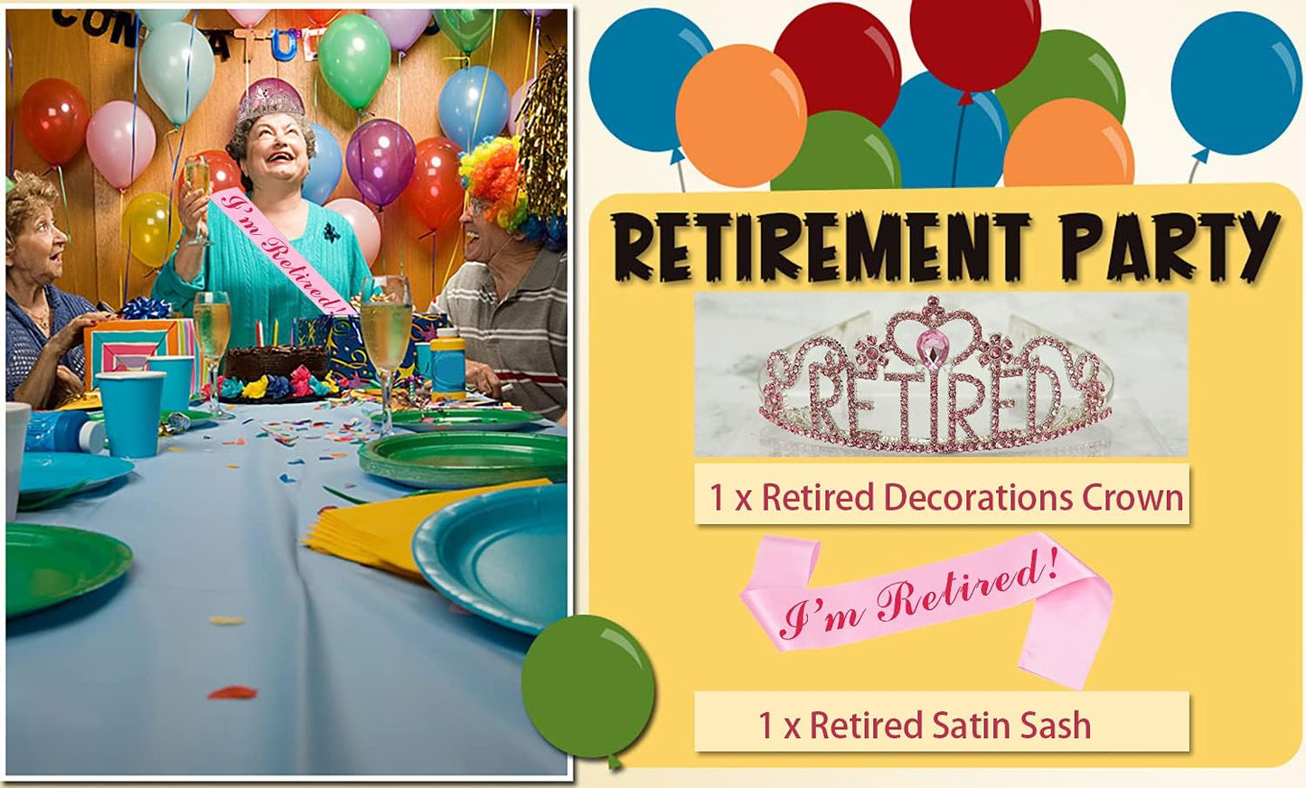JETKONG Retirement Party Decorations Retired Tiara/Crown, Retired Sash for Women Retirement Gifts, Retirement Party Supplies, Gifts, Favors (Pink)