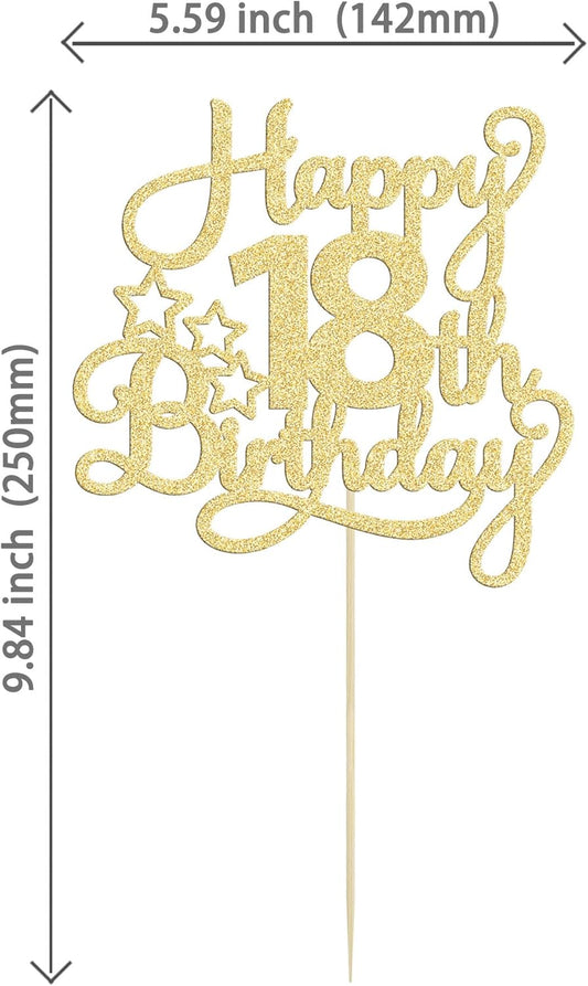 1 Pack Happy 18th Birthday Cake Topper Gold Glitter 18 & Fabulous Cheers to 18 Years Old Birthday Cake Pick for Celebrating 18th Birthday Anniversary Party Cake Decorations Supplies