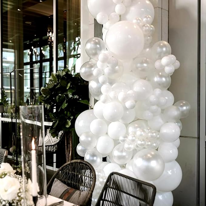 RUBFAC 120pcs Pearl White Balloons 12 Inches White Balloons, Bright Color Latex Party Ballons for Birthday Baby Shower Wedding Party Supplies Garland Arch Decoration