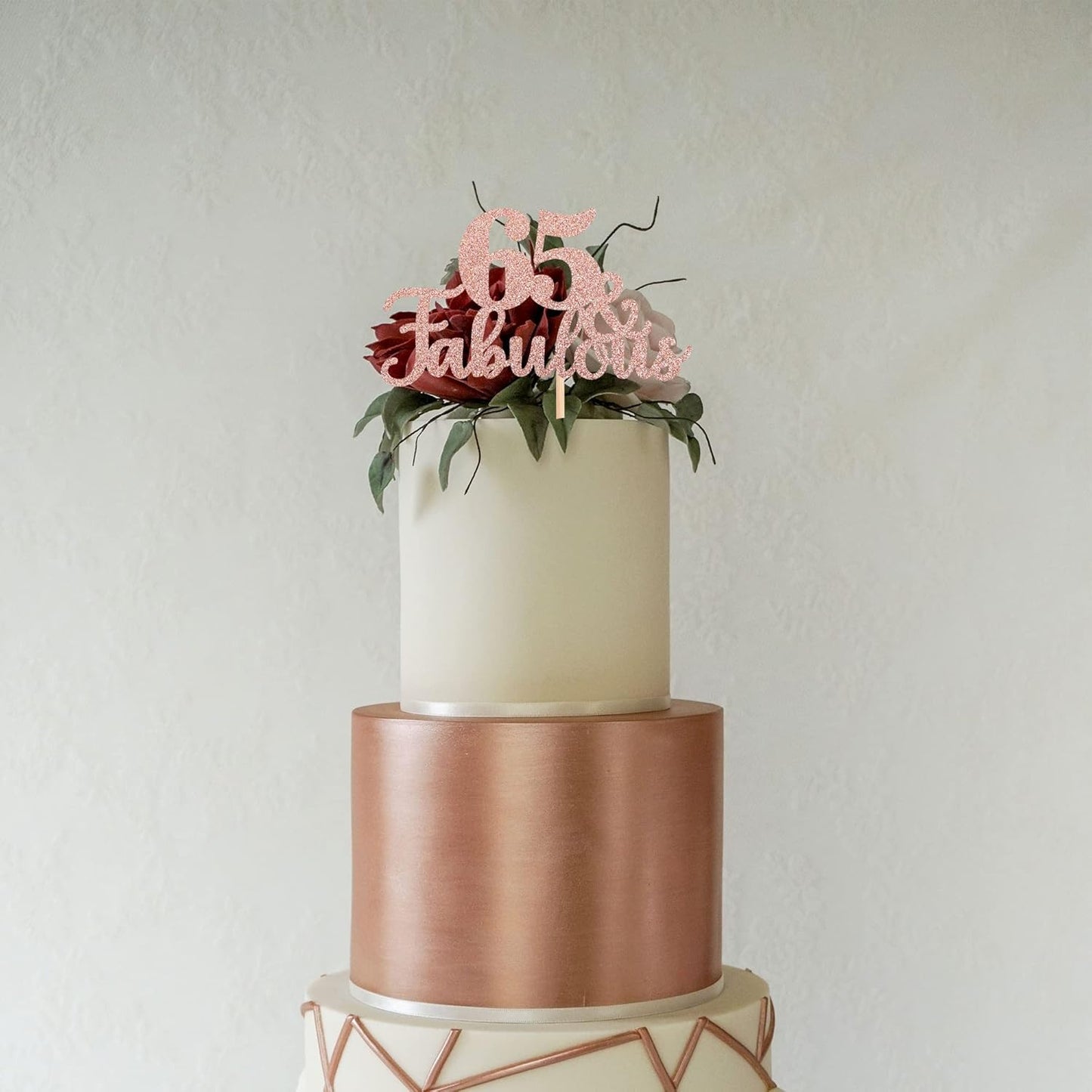 1 PCS 65 & Fabulous Cake Topper Glitter Sixty Five and Fabulous Cake Toppers Happy 65th Birthday Cake Pick for 65th Wedding Anniversary Birthday Party Cake Decorations Supplies Rose Gold