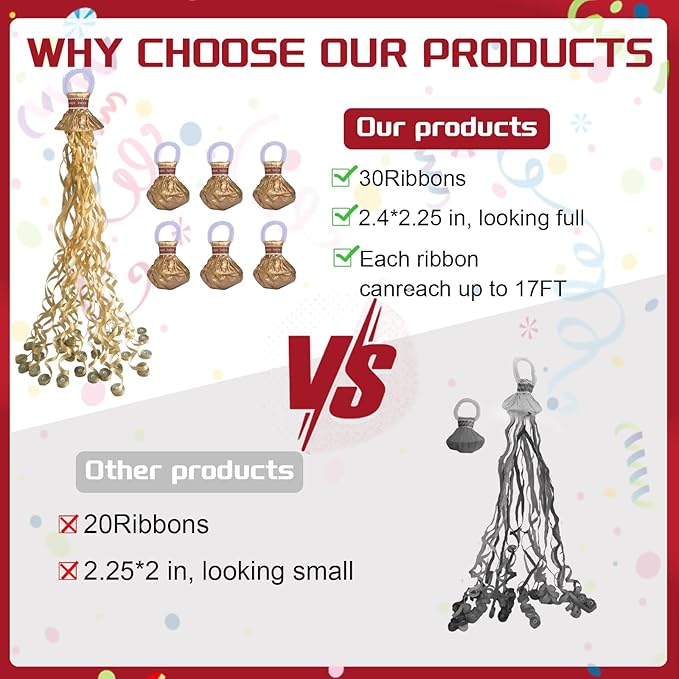 Streamer Poppers 12 Pack Golden, Confetti Streamers No Mess Party Poppers, Hand Thrown Streamers for Weddings Birthdays Events, Quiet Easy Cleanup (Golden, 12Pack)