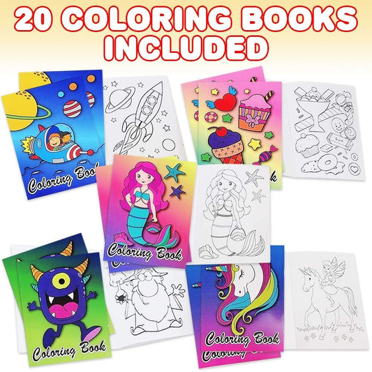 ArtCreativity Assorted Mini Coloring Books Bulk -Pack of 20 Small Color Booklets in 5 Designs - Perfect Kids Party Favors - Educational Art Gifts for Toddlers, Boys and Girls Ages 3-5, 6-8
