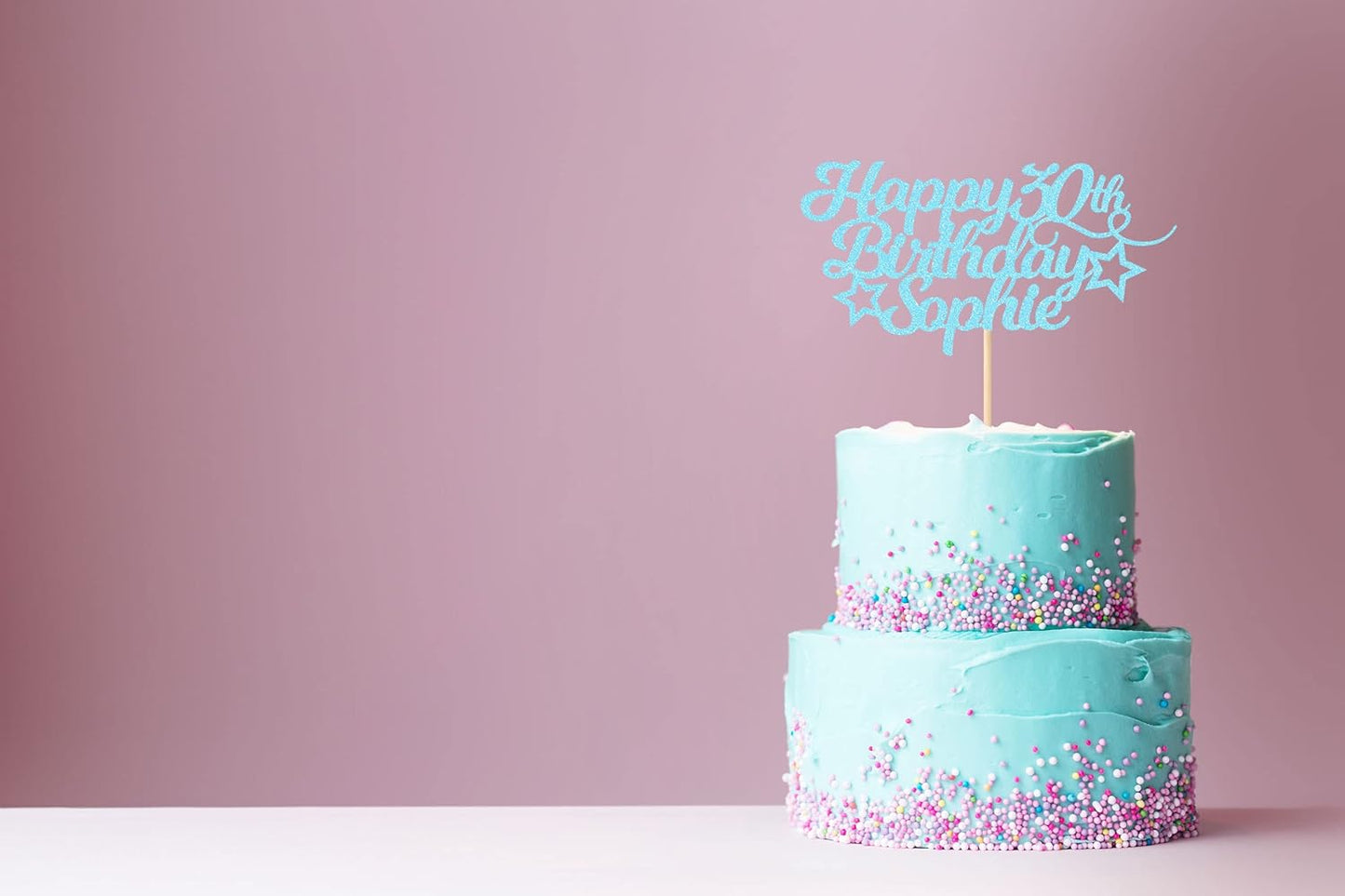 EDSG Personalized Happy Birthday Cake Topper Customized with Any Age Name Party Cake Decoration 16 18 21 40 60 Double Sided Glitter Card Pink