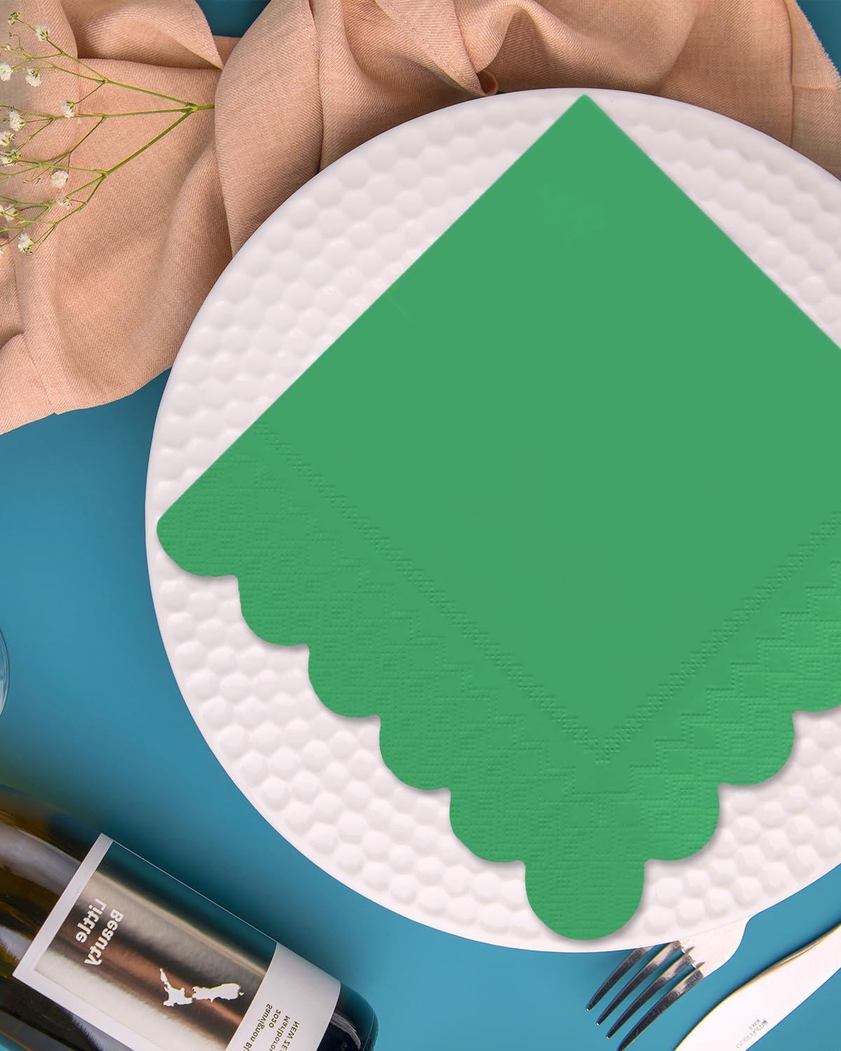 qiqee Brilliant Green Cocktail Dinner Napkins 5x5inch Disposable Beverage,Wedding, Birthday Party Dessert Wave Paper Napkins(120 Count)
