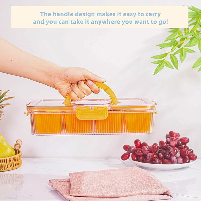 Patent Design Ribbed Snackle Box Container Divided Serving Tray with Lid and Handle -Charcuterie Container Portable Storage Organizer for Candy, Fruit, Beach, Picnics(1 pcs, Red)