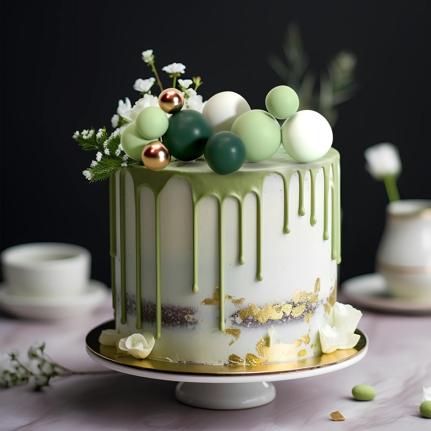 75 Pcs Cake Balls Topper Decorations Foam Cupcake Topper Mini Balloon Cake Topper Balls Cake Picks for Cake Deco Birthday Party Wedding(Green,Gold, White)