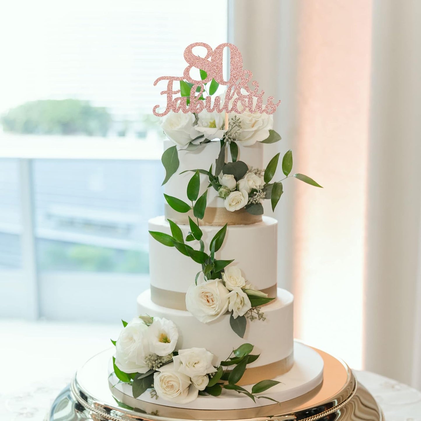1 PCS 80 & Fabulous Cake Topper Glitter Eighty and Fabulous Cake Toppers Happy 80th Birthday Cake Pick for 80th Wedding Anniversary Birthday Party Cake Decorations Supplies Rose Gold