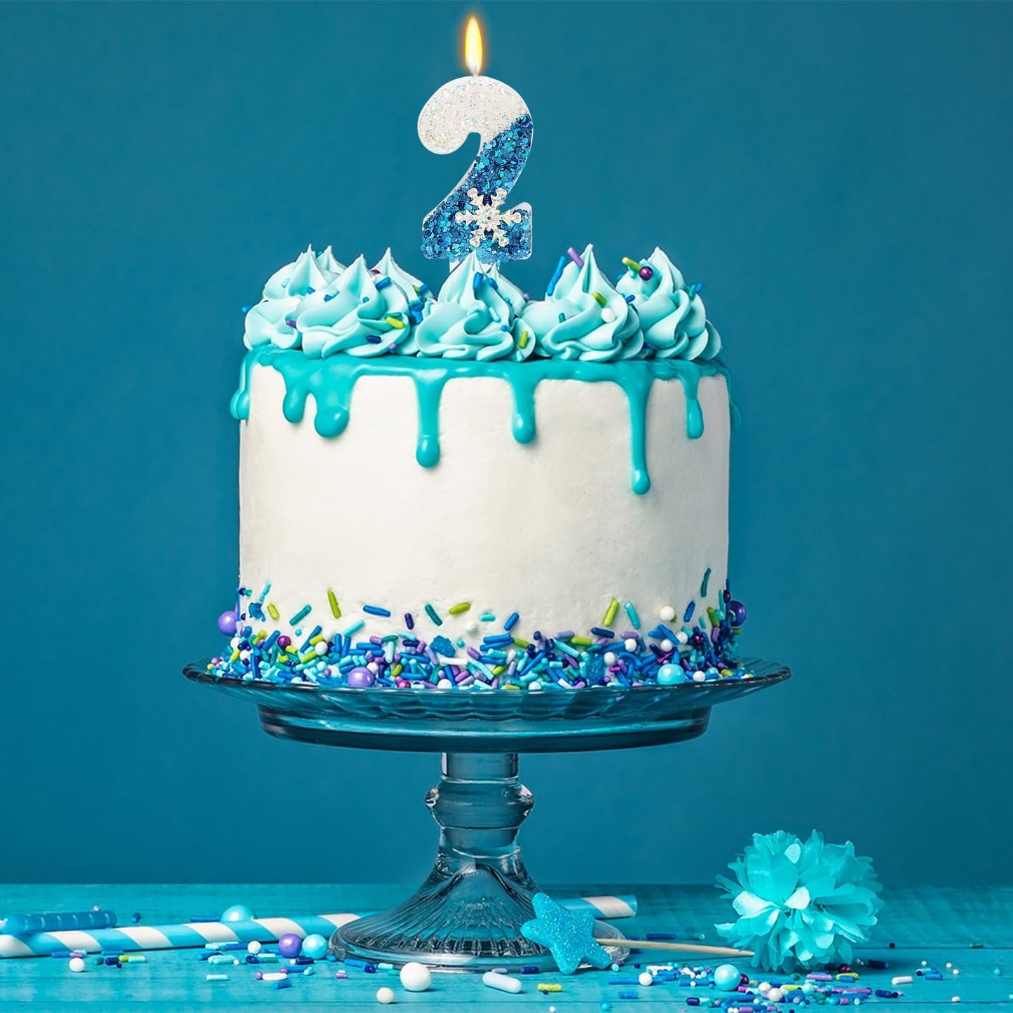 Snow Themed Birthday Candles, 2nd Birthday Candle for Party Supplies, Winter Birthday Party Supplies, 2.76 inch Number 2 Cake Topper Decoration (Number 2)