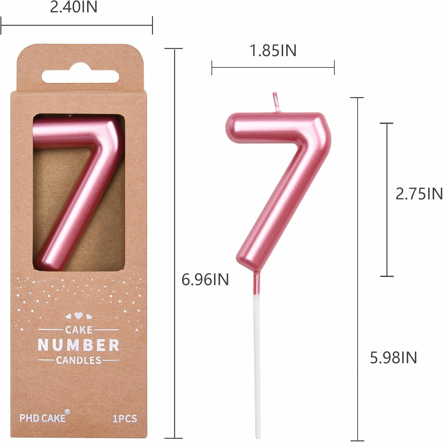 PHD CAKE 2.76 inch Classical Pink 7 Number Birthday Candles, Pink Number Candles, Cake Number Candles, Party Celebration