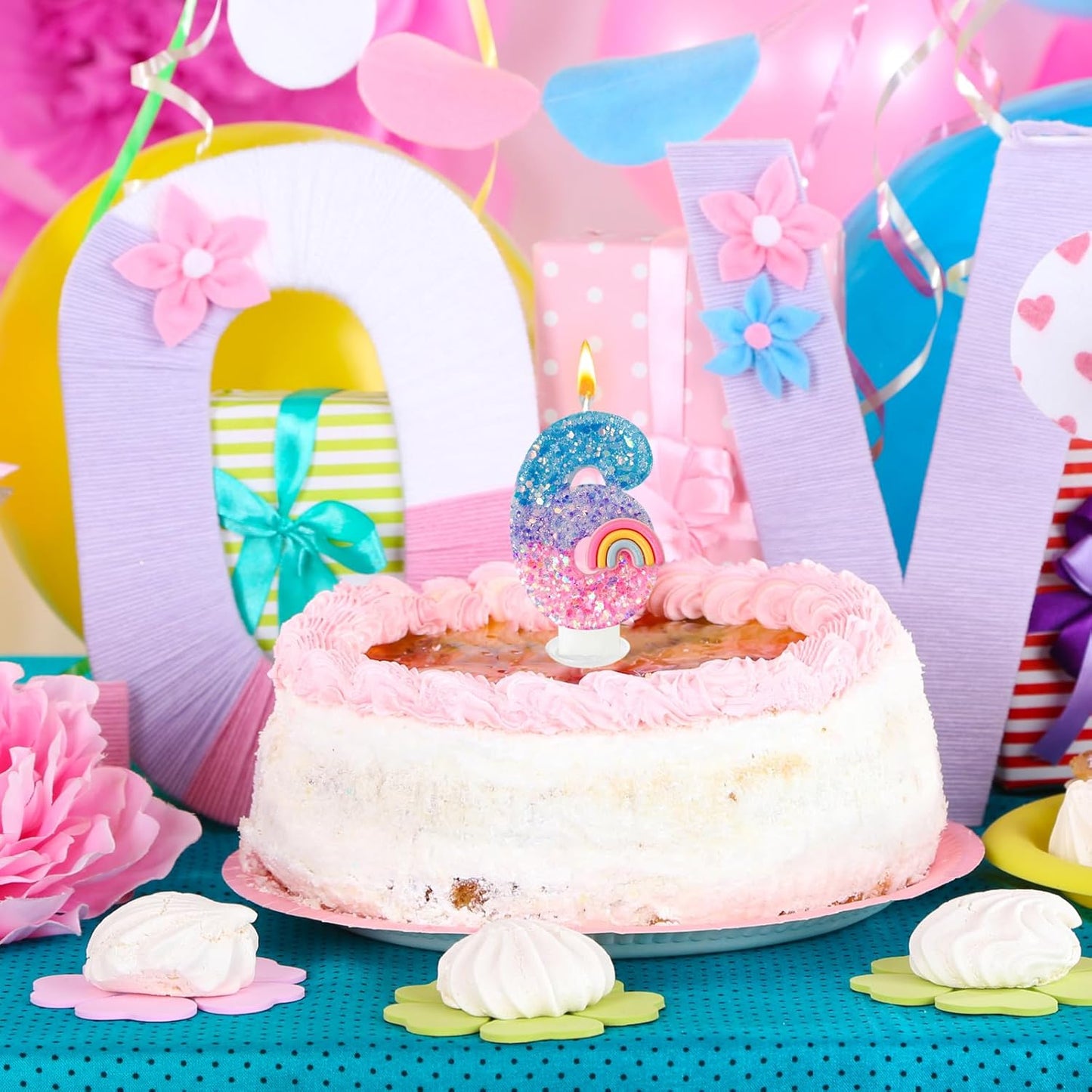 Rainbow Birthday Number Candles, Number 6 Candles, Cupcake Decorations, Macaron Birthday Cake Decorations, Cartoon Theme Party Supplies (Number 6)