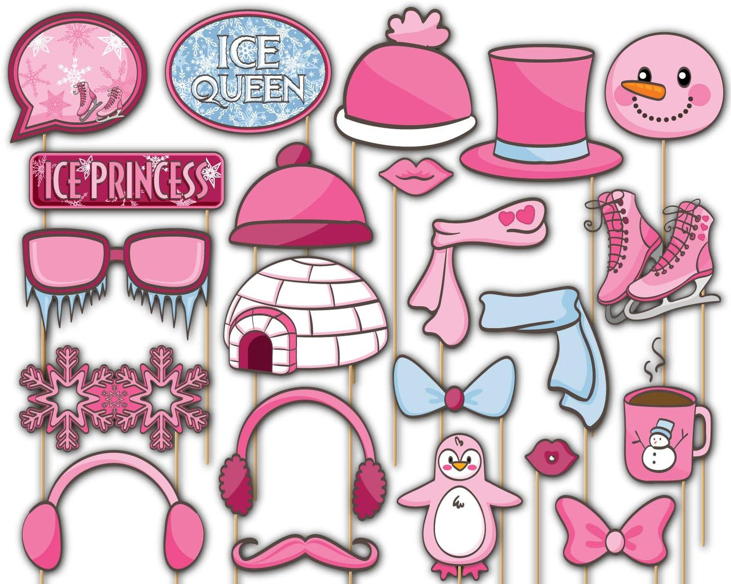 Ice Skating Photo Booth Props Kit - 20 Pack Party Camera Props Fully Assembled